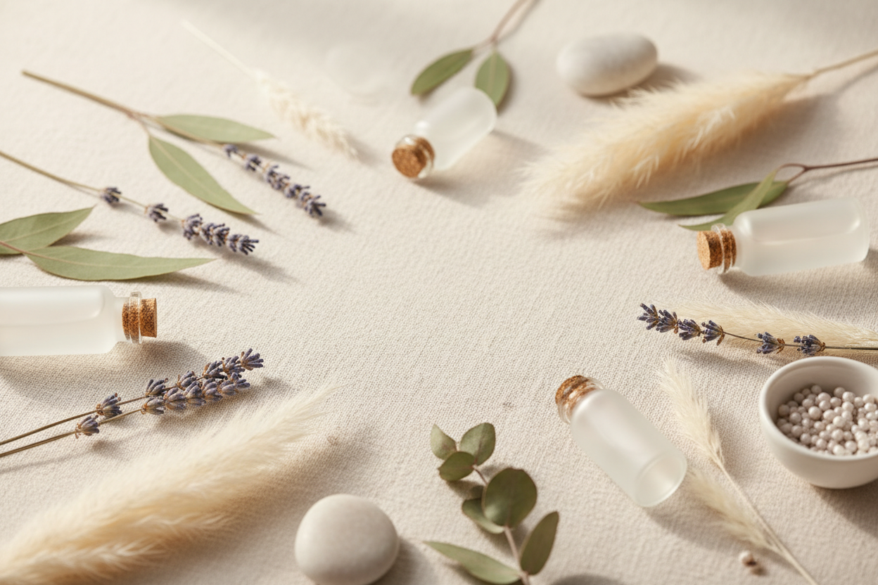 Serene self-care background for Púca Scents